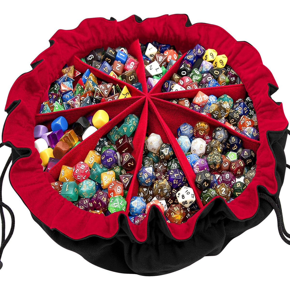 SIQUK dice bag with pockets and red lining for organized dice storage.