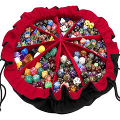 SIQUK dice bag with pockets and red lining for organized dice storage.