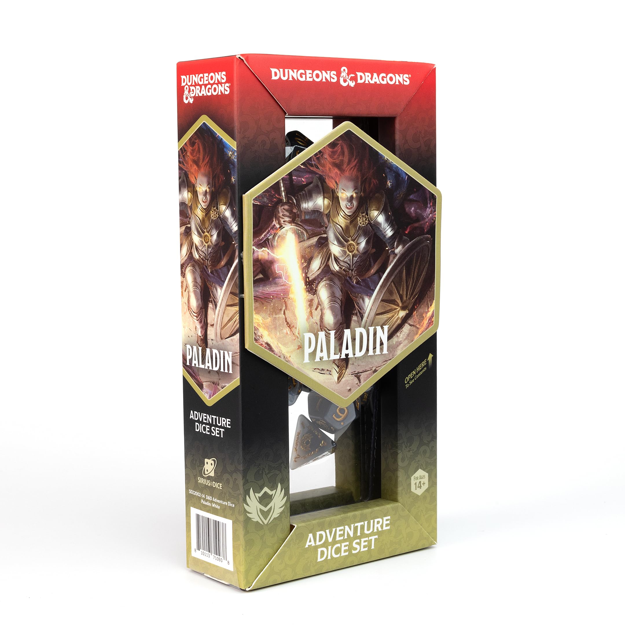 Sirius Dice Paladin white-grey set on table for clear reads and reliable rolls.