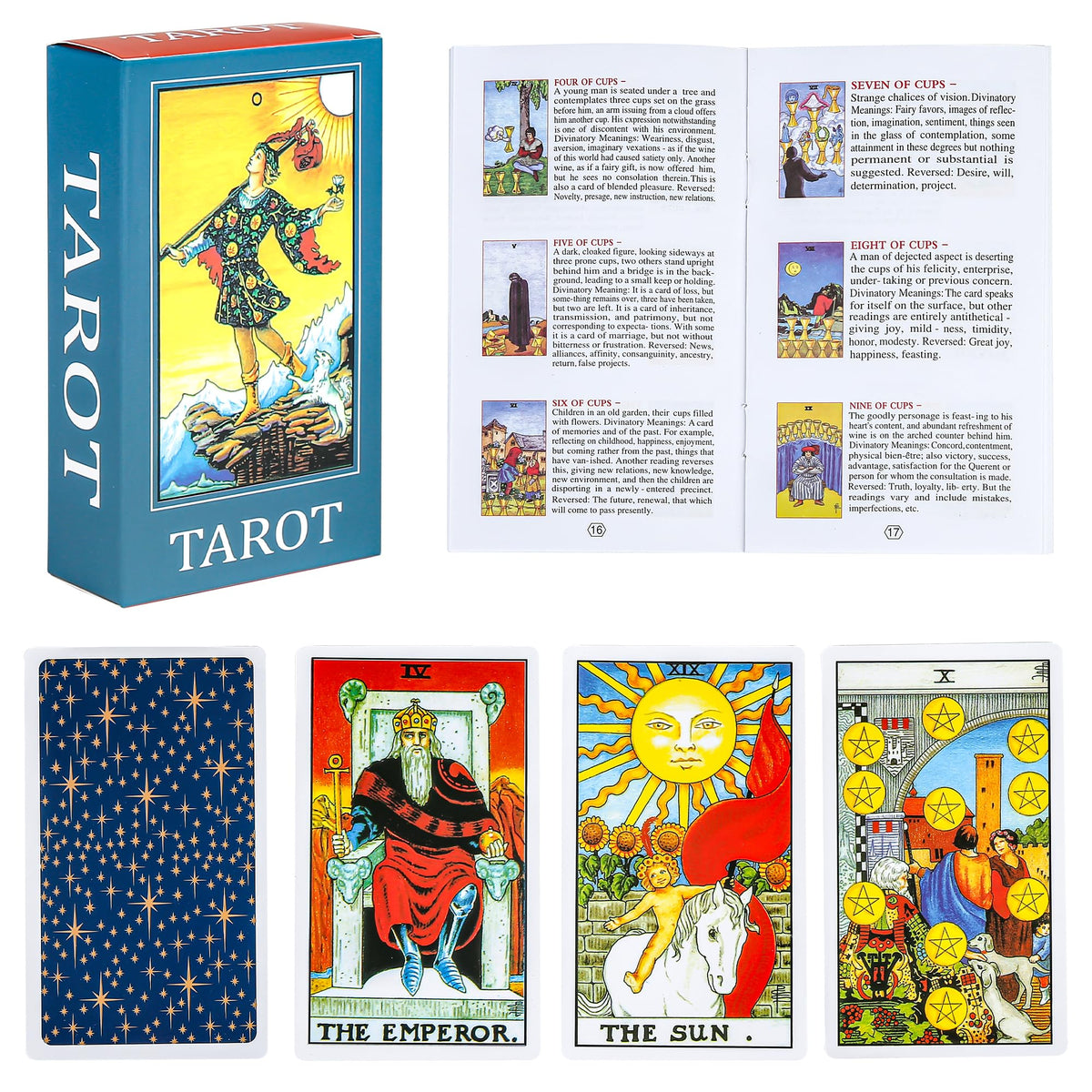 SirShop Tarot cards with star-back design for intuitive beginner readings.