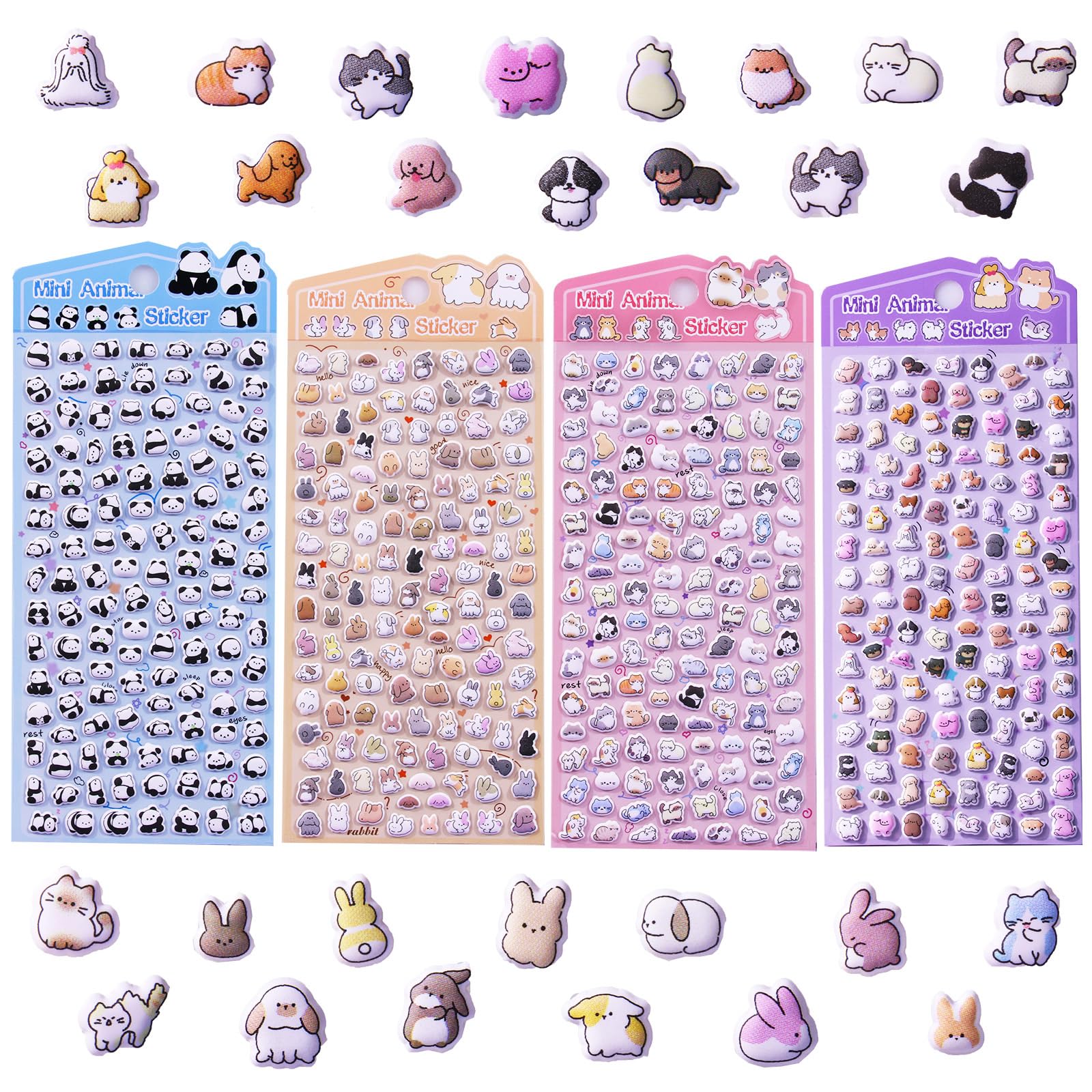 Sisiper four-sheet mini puffy stickers set for journaling and crafts, removable and repositionable.