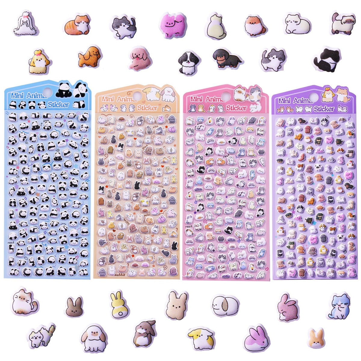 Sisiper four-sheet mini puffy stickers set for journaling and crafts, removable and repositionable.