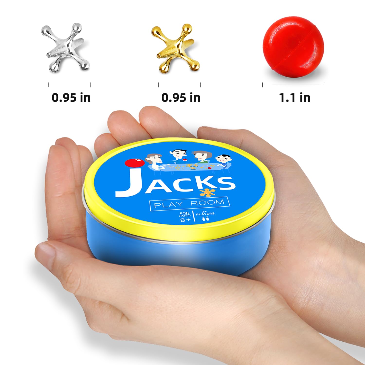 Compact jacks game in action indoors supports hand-eye coordination and social fun.