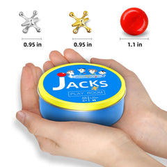 Compact jacks game in action indoors supports hand-eye coordination and social fun.