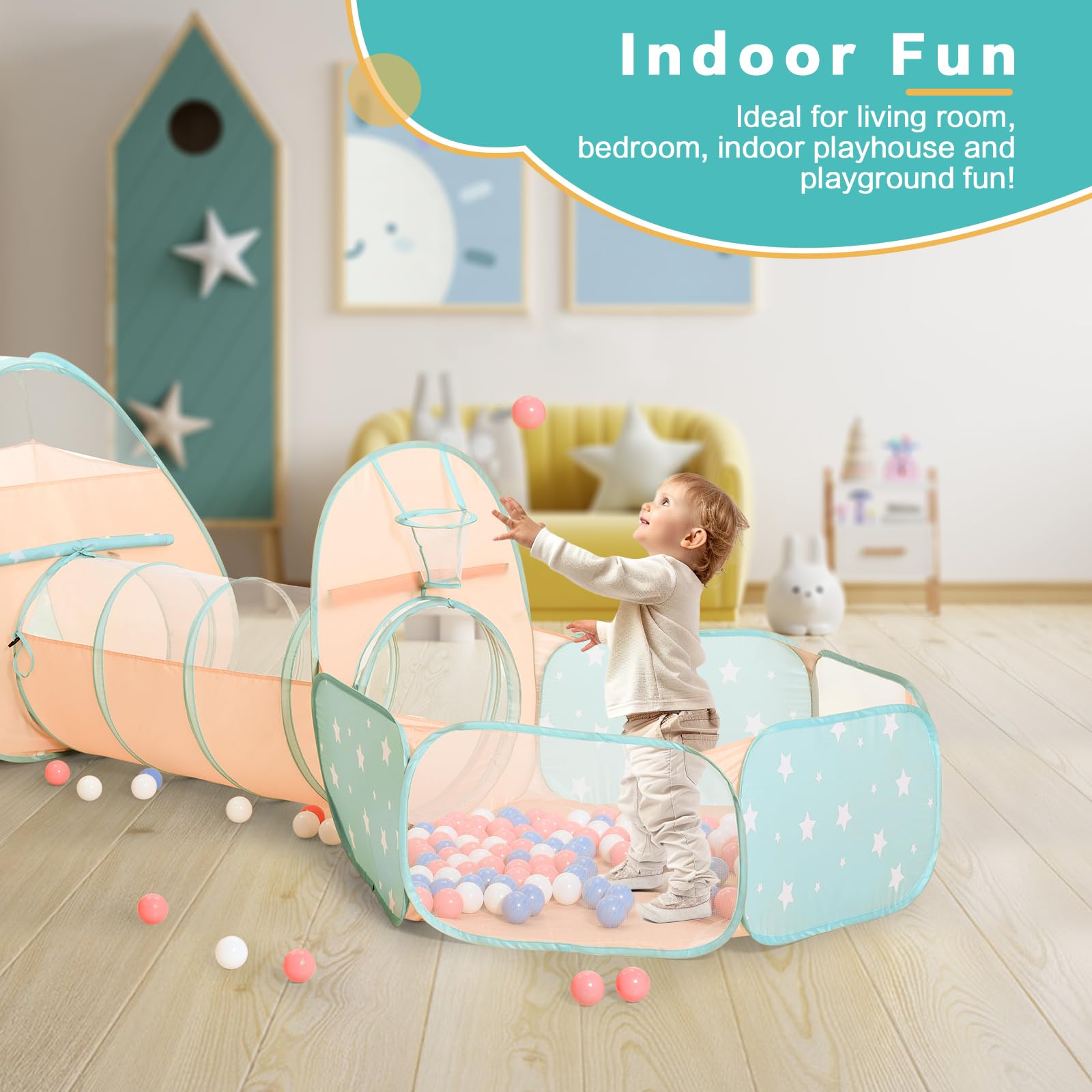 SISTICKER baby crawl tunnel promotes exploration in a safe mesh environment.