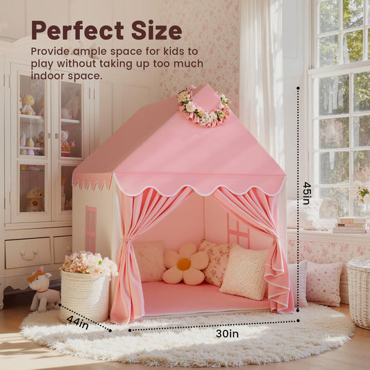 SISTICKER princess castle tent interior view, spacious for multiple friends.