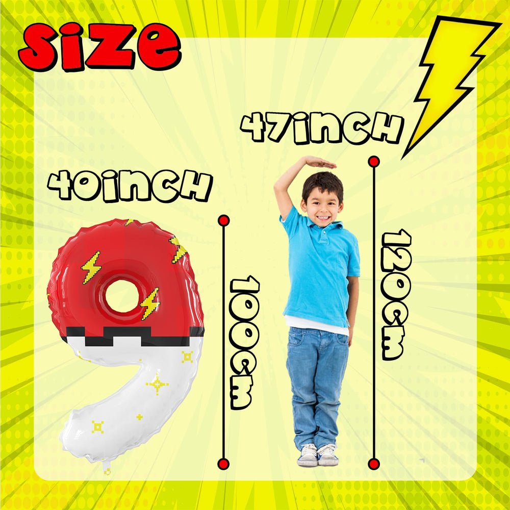 Sixoneaien red and white cartoon-number balloons with yellow lightning accents, playful for kids' celebrations.