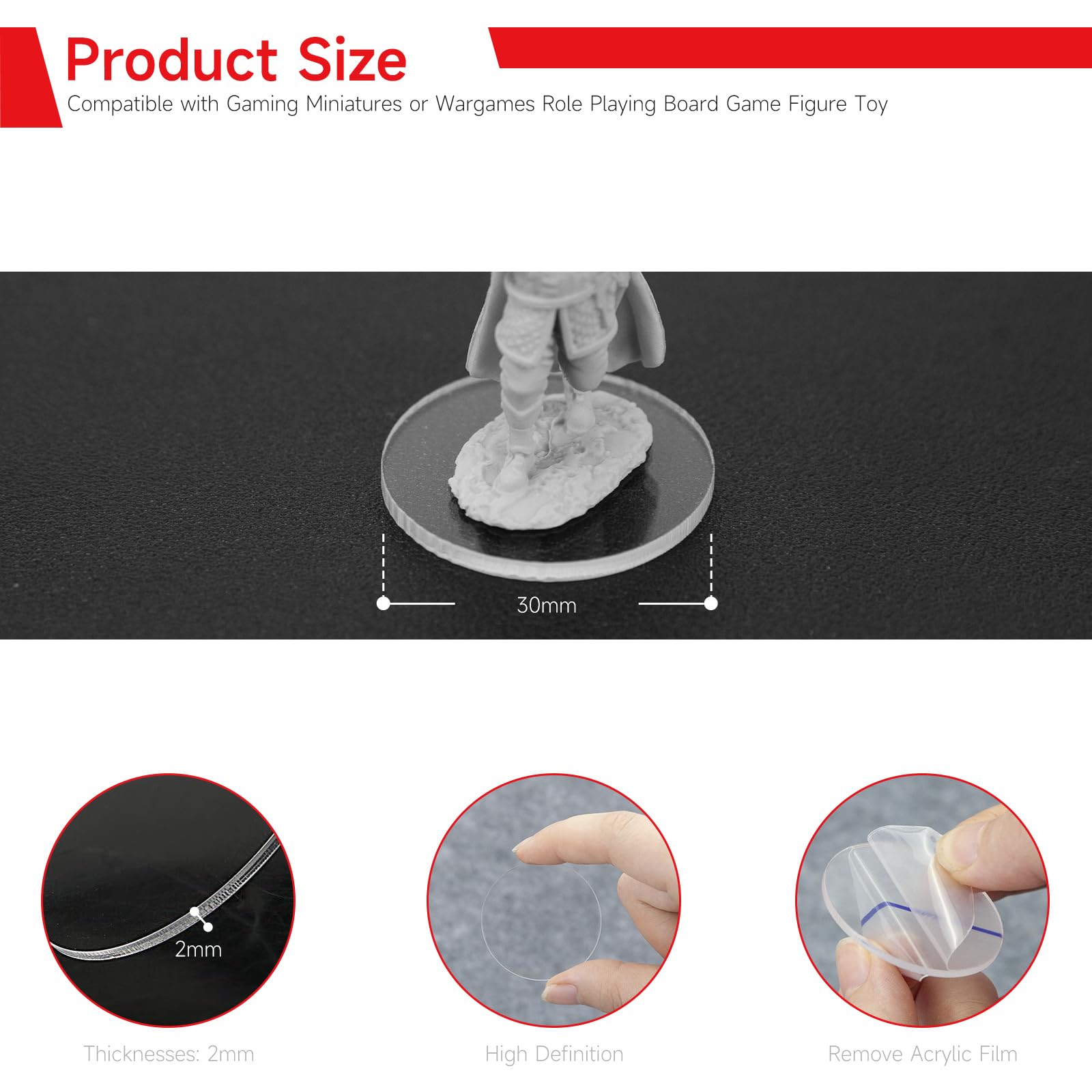 SixPoints clear acrylic 30mm base highlights minis with flat footing.