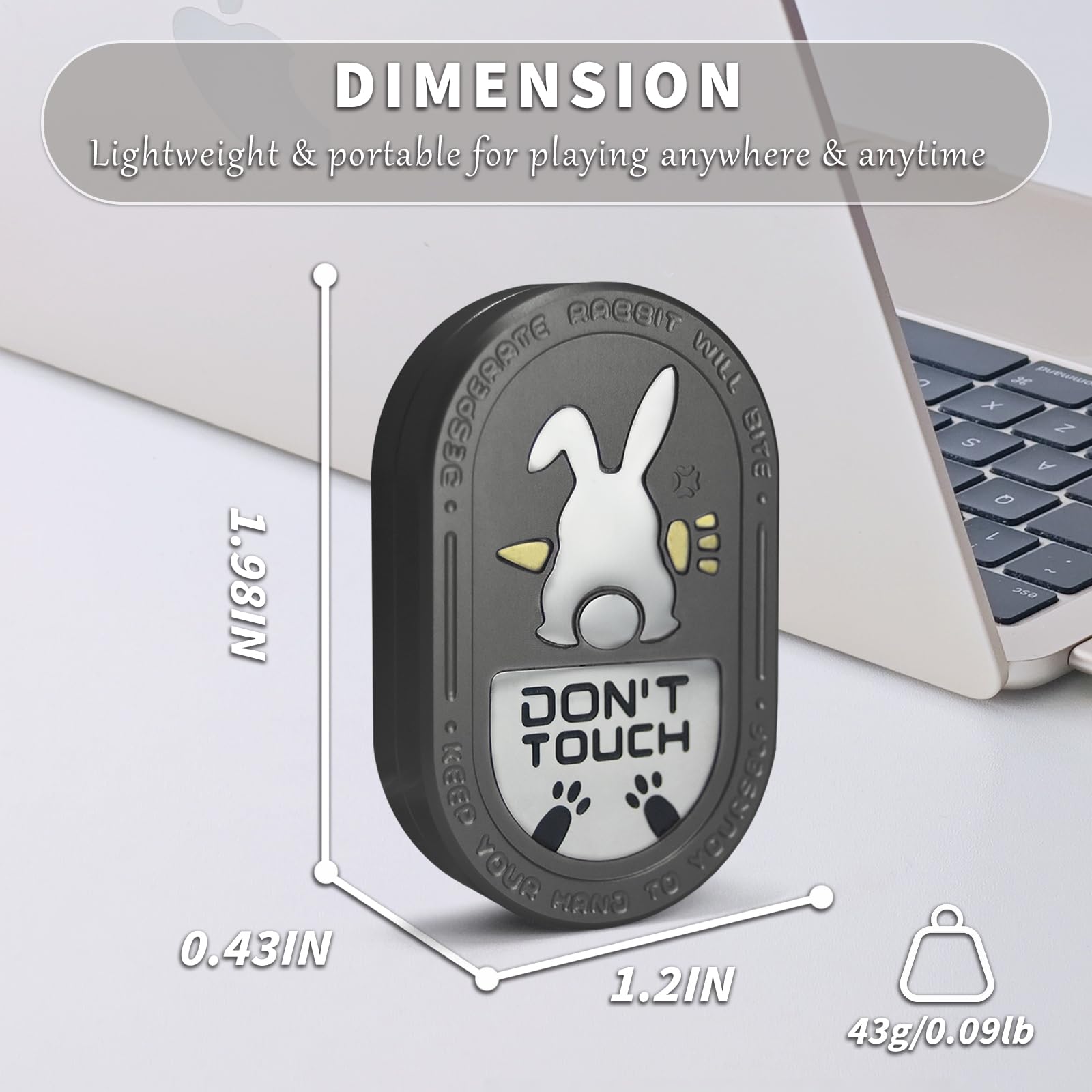 SKEDC Desperate Rabbit Slider with 'DON'T TOUCH' patch detail, playful conversation starter.