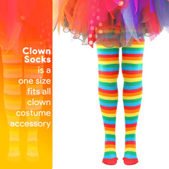 Skeleteen clown striped socks over the knee enhance circus-themed outfits.