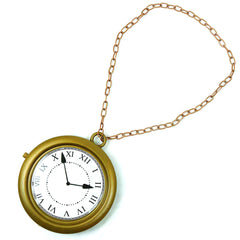 Skeleteen Gold Clock Necklace with an 8-inch clock pendant for playful costumes.