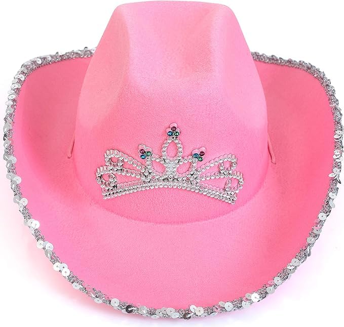 Skeleteen Pink Cowgirl Hat with sequin accents for creative cosplay and party styling.