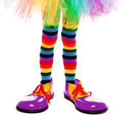 Skeleteen rainbow-striped thigh-highs for bold looks at carnivals and events.