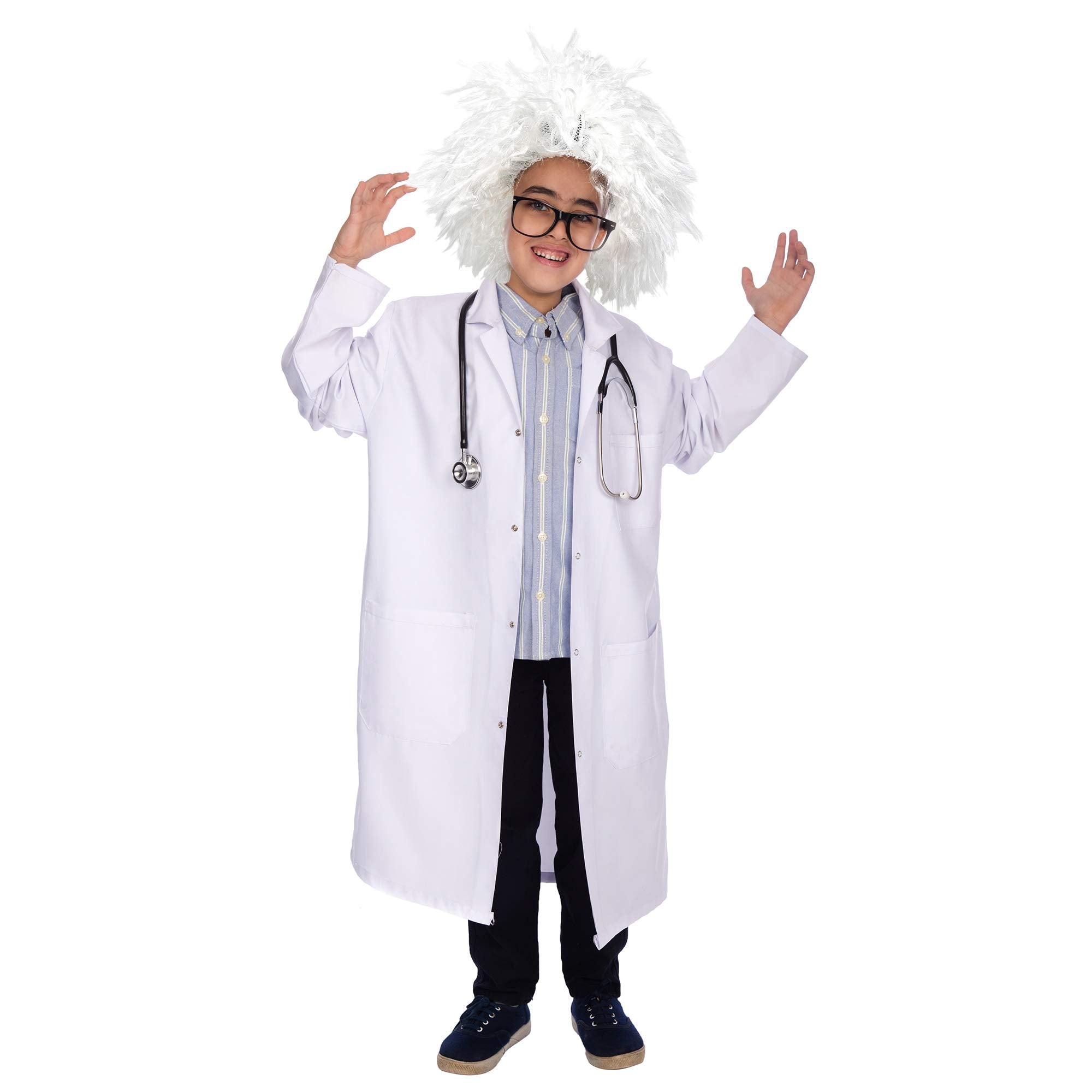 Skeleteen science costume wig fits adults and kids, pairs with lab coat.