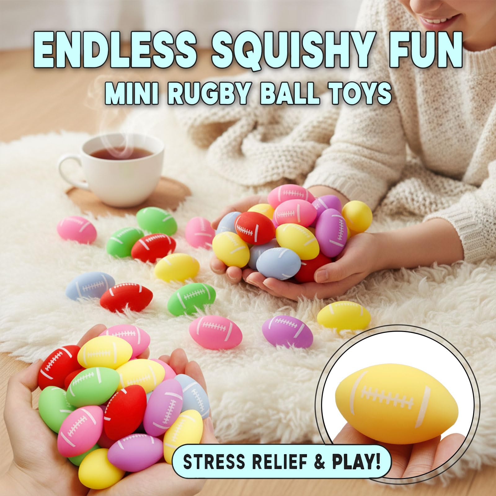 Sketsia football stress ball 24-pack texture close-up showing soft squeezable surface
