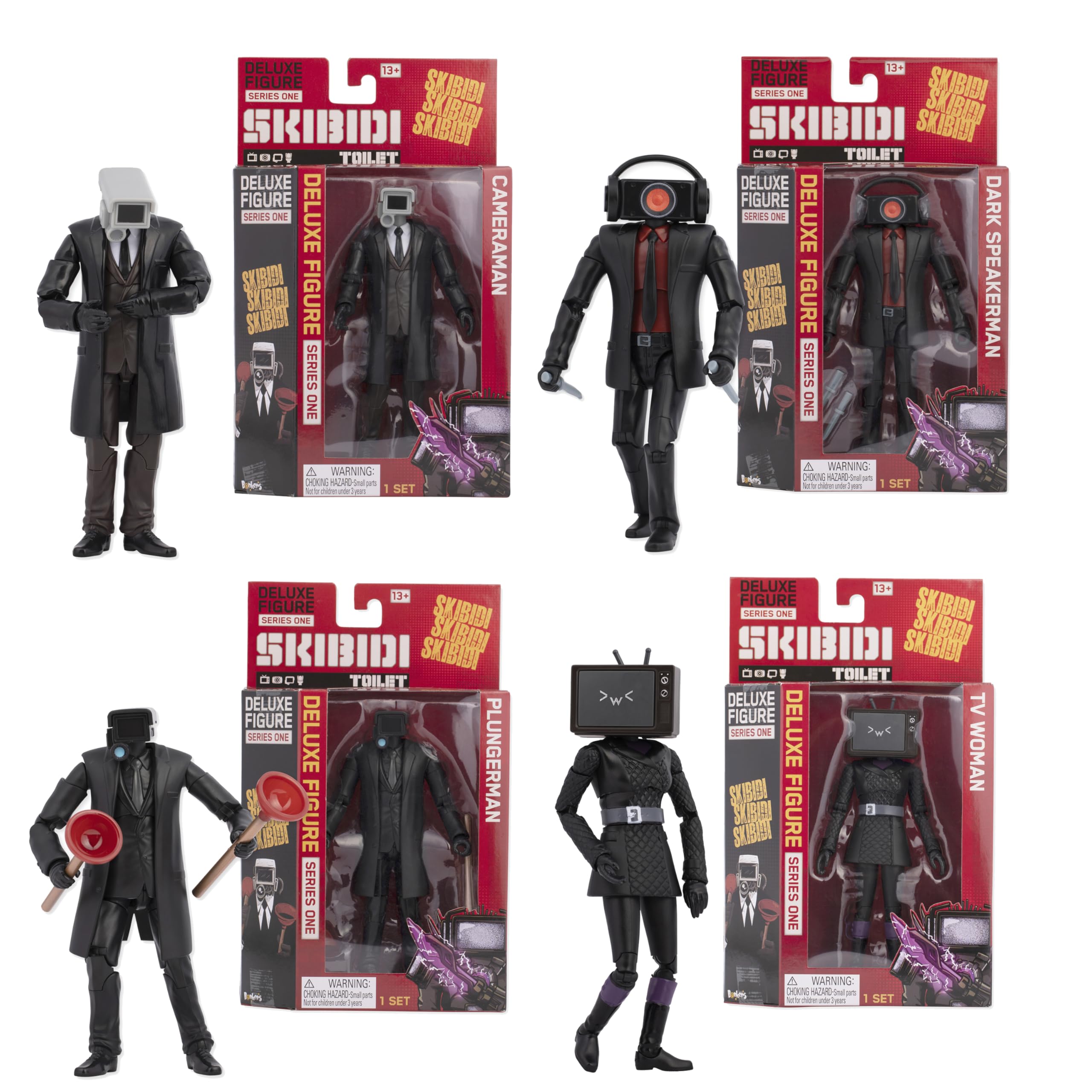 Skibidi Toilet Deluxe 6-inch figure four-pack ready for display