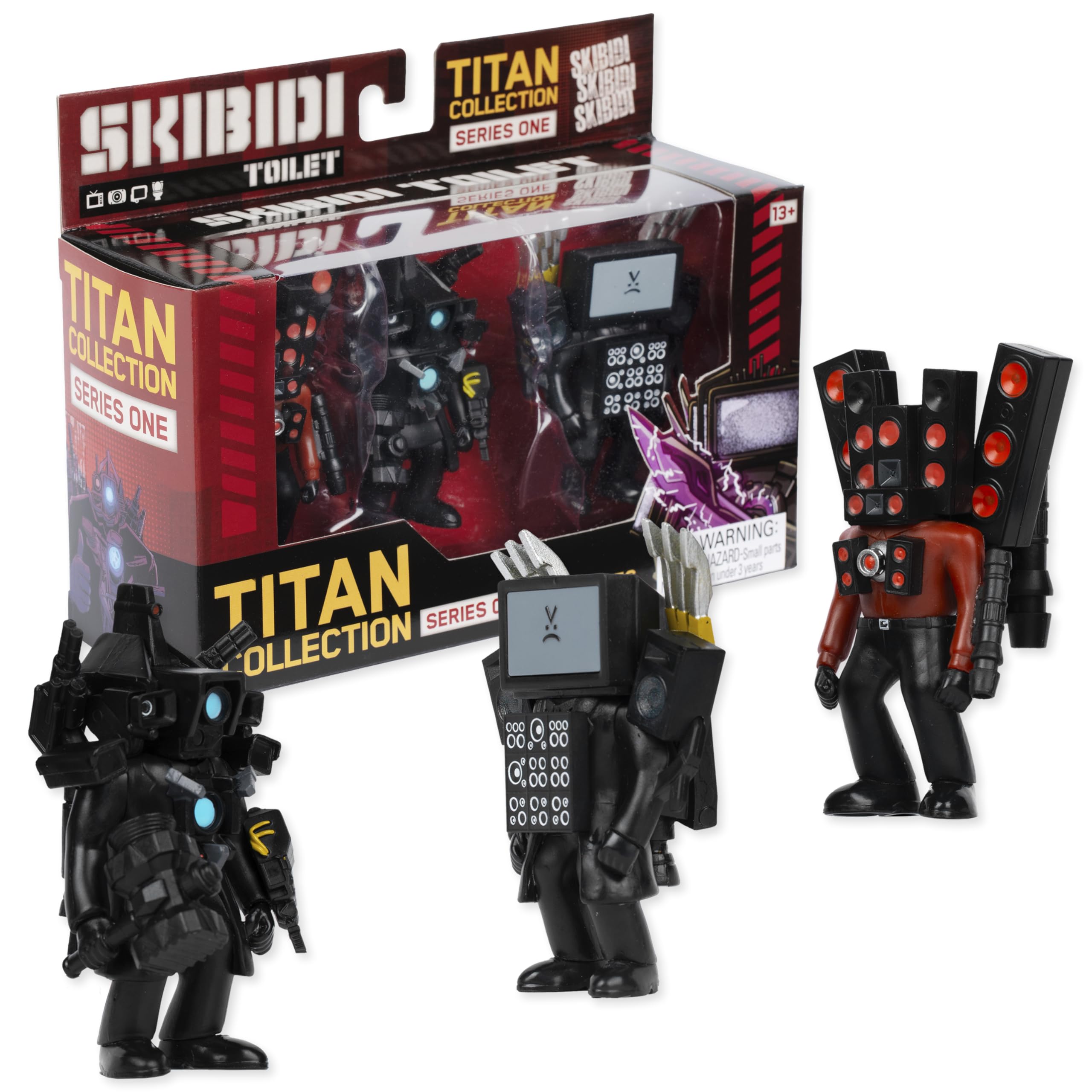 Skibidi Toilet Titan 3 Pack front view with three collectible figures