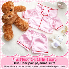 Pink bear outfit shown on plush bear for pretend bedtime.
