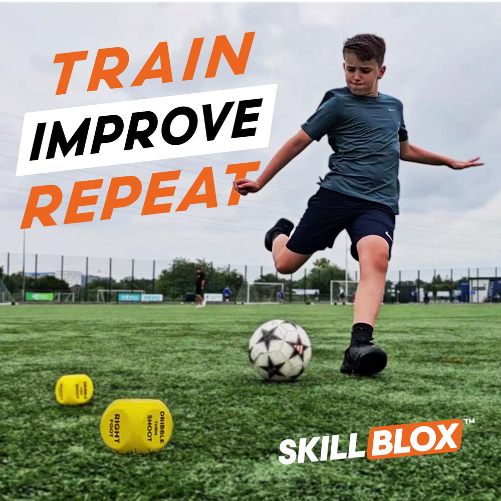 Skill Blox Backyard soccer practice with compact gear.