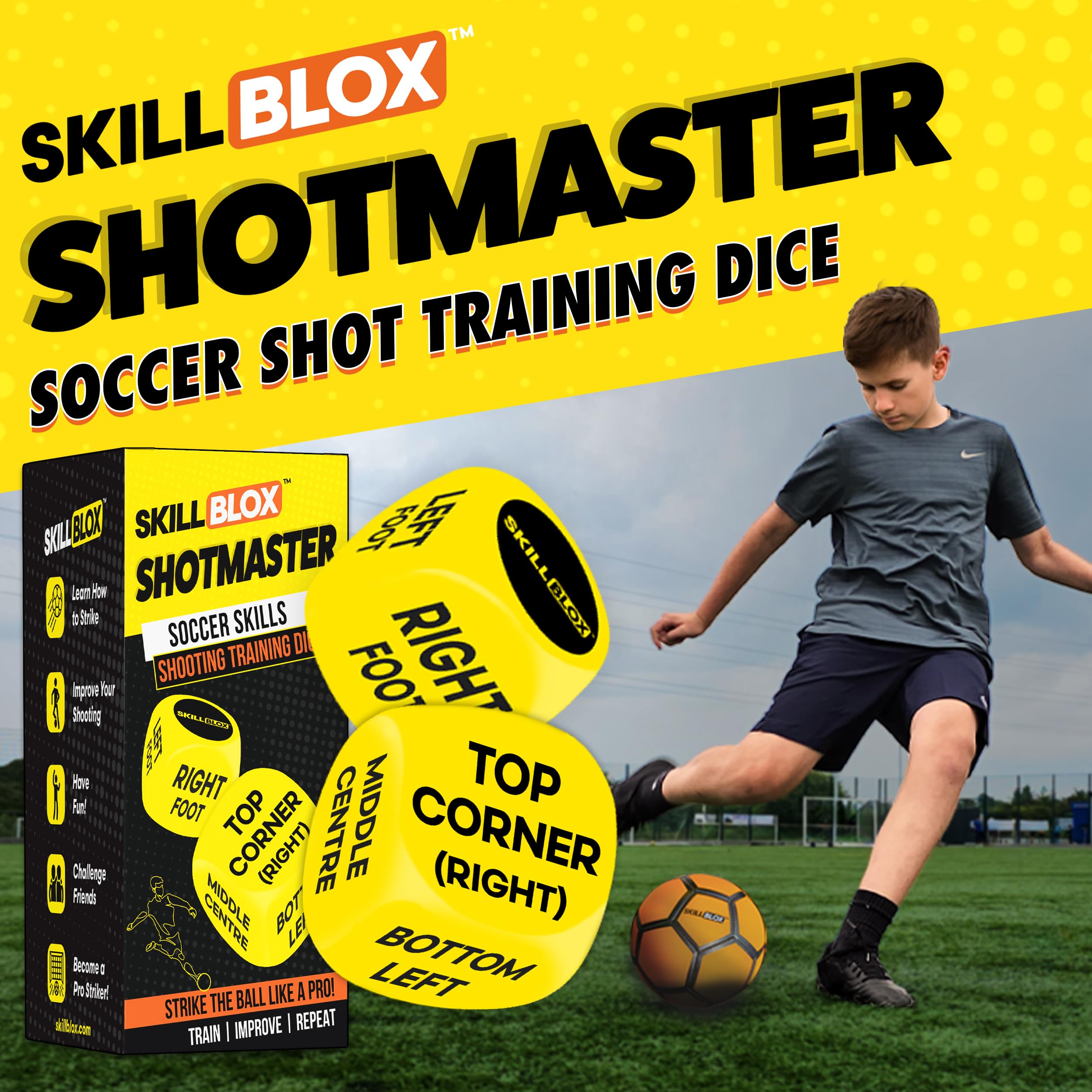 Skill Blox ShotMaster Dice in hand illustrates easy, on-the-go practice.