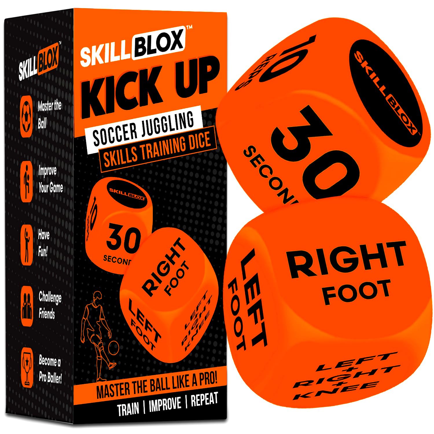 SKILL BLOX Kick Up Dice ready to roll for quick skill drills