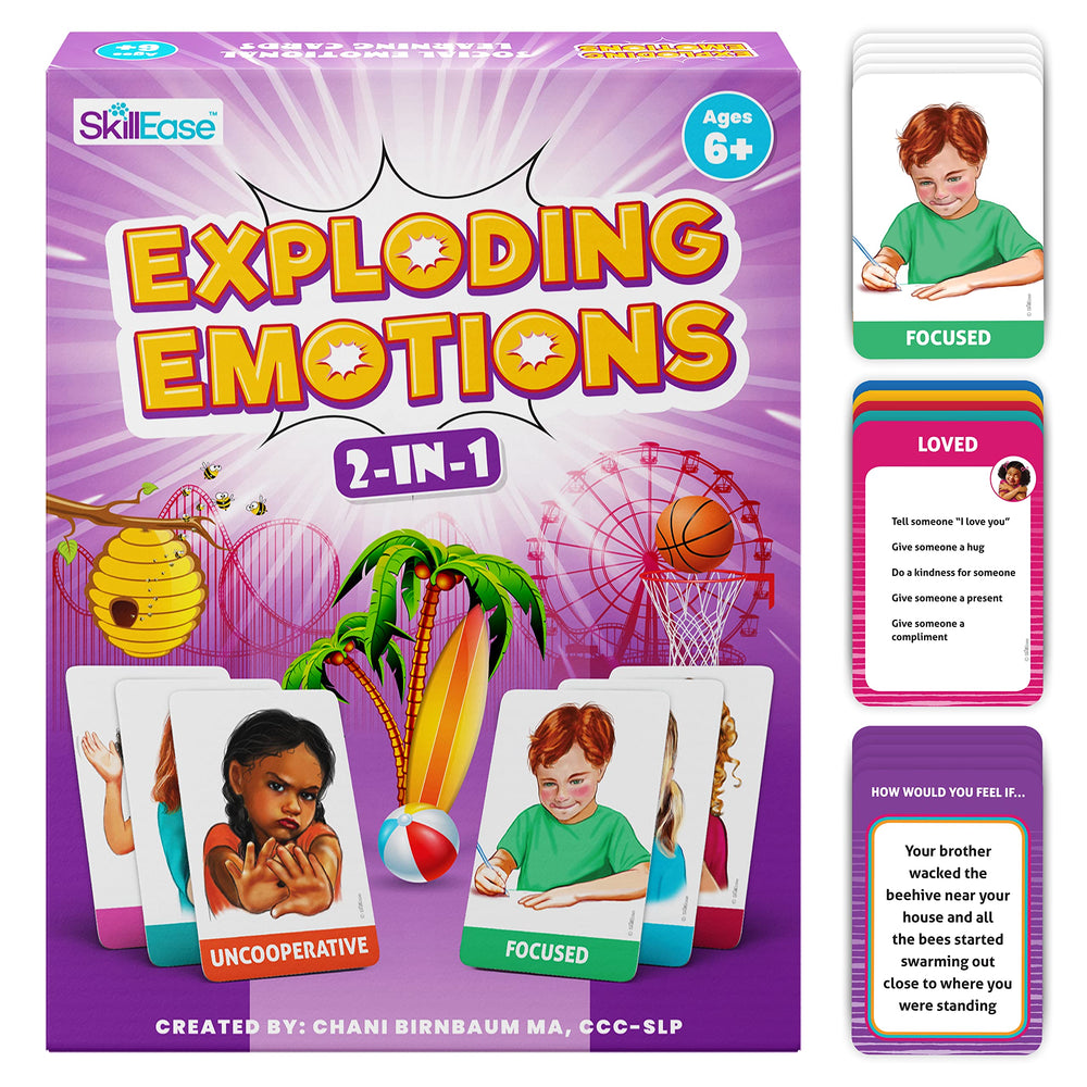 SkillEase Exploding Emotions emotion cards with real-life drawings to boost emotional recognition.