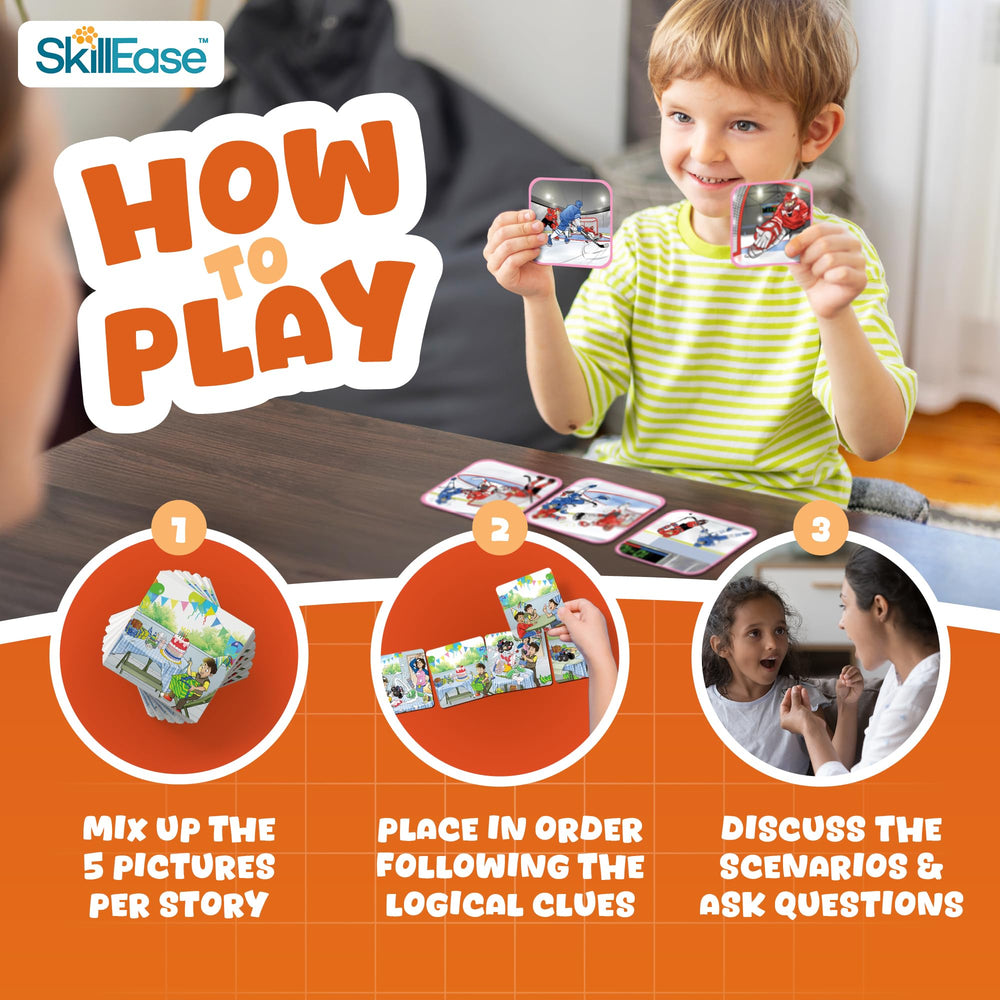 SkillEase Story Cues 2 instruction manual guiding therapy-friendly storytelling activities