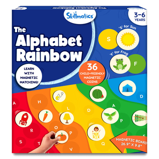 Skillmatics Alphabet Rainbow magnetic board engages kids in color and letter recognition during early learning.