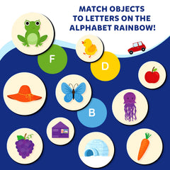 Skillmatics Alphabet Rainbow vibrant graphics attract attention and support playful learning sessions.