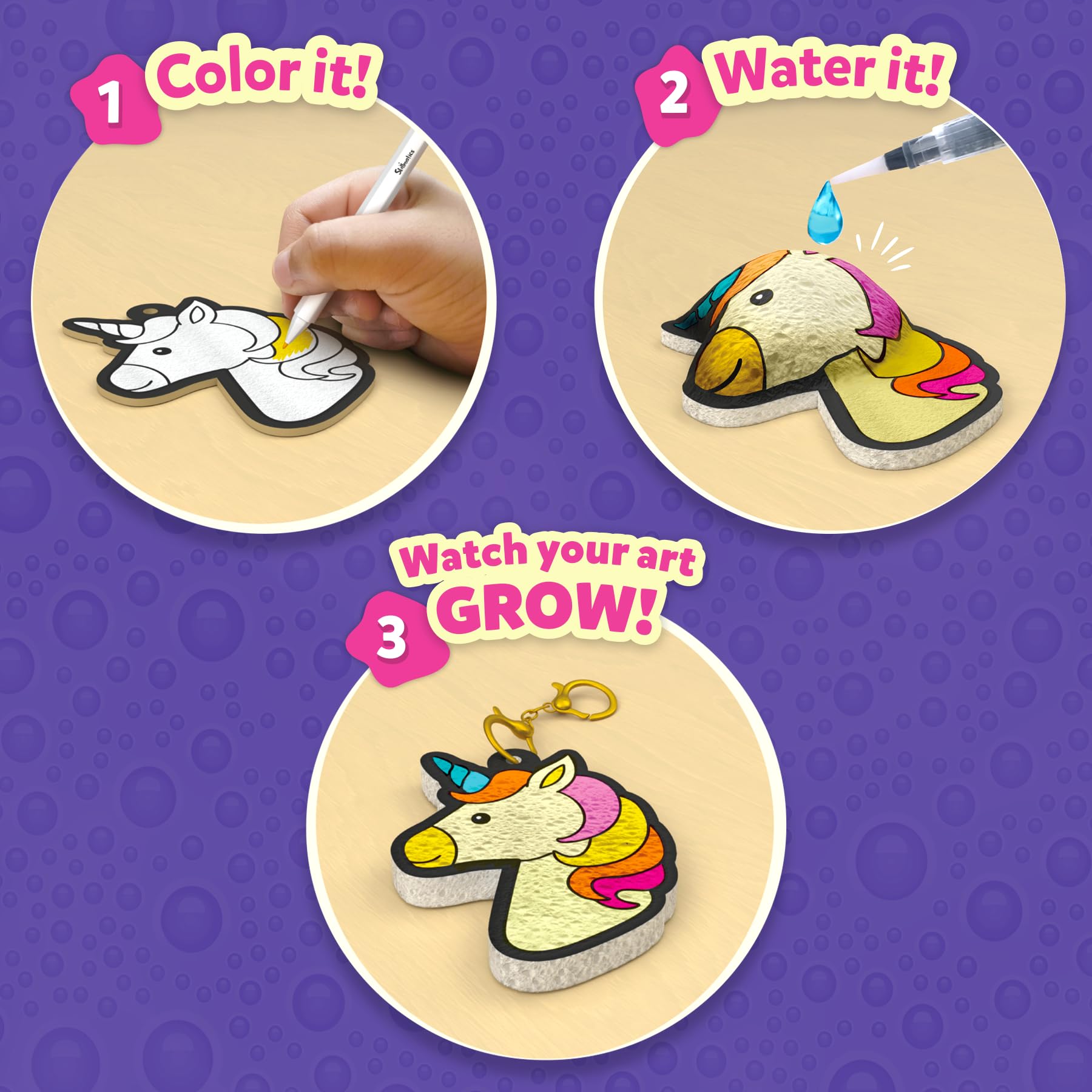 Skillmatics Aqua Puffs demonstrates puff activation with the water pen.