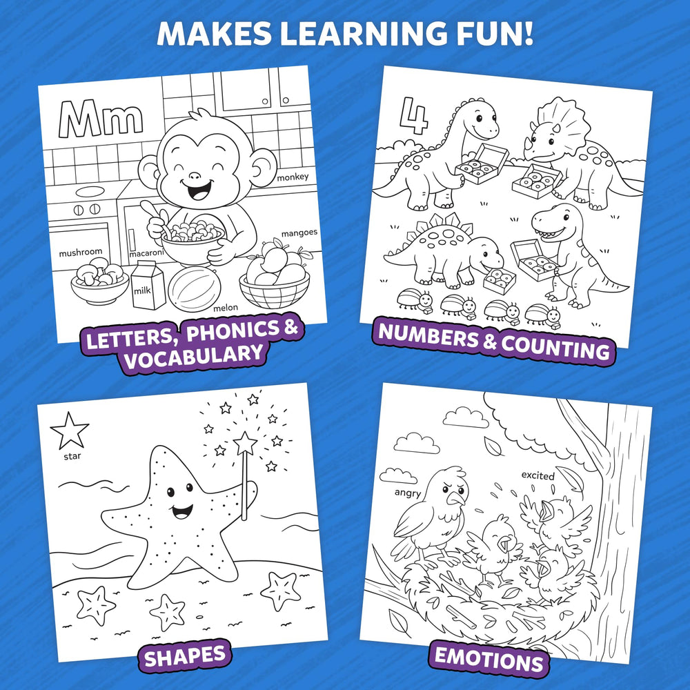 Skillmatics Color & Learn tear-out pages support independent practice and display.