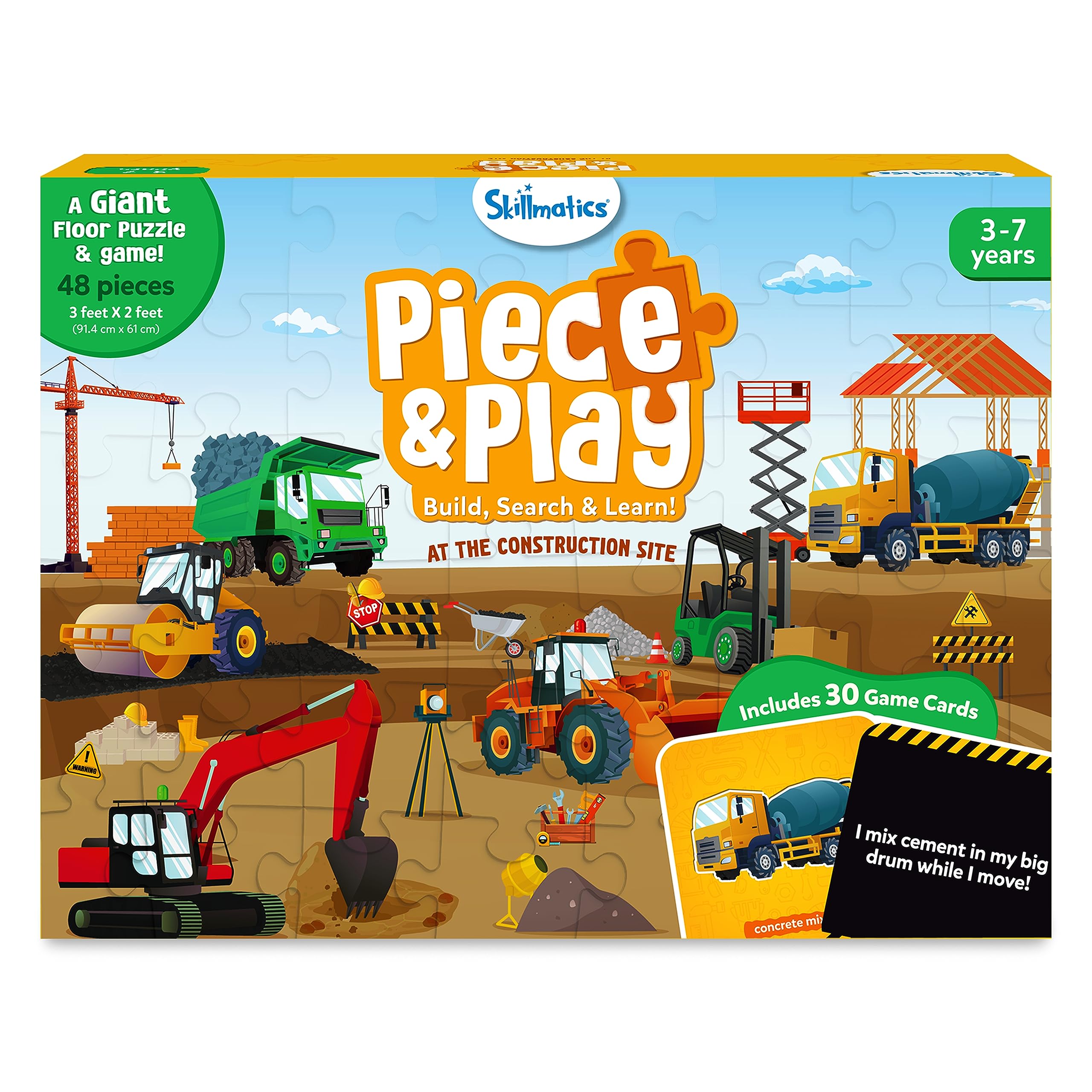 Skillmatics construction site floor puzzle: giant 36 by 24 inch scene for independent build-and-learn.