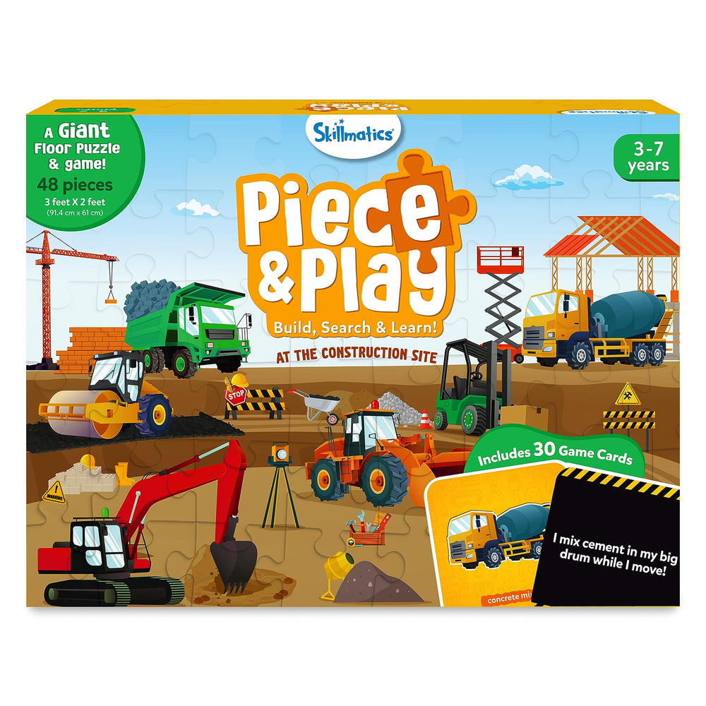 Skillmatics construction site floor puzzle: giant 36 by 24 inch scene for independent build-and-learn.