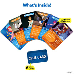 Skillmatics Guess in 10 Disney game cards spread, 52-card deck.