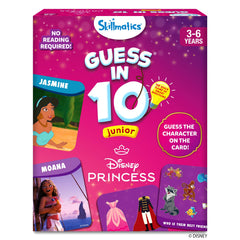 Skillmatics Disney Princess Guess in 10 packaging shown for travel-friendly play.