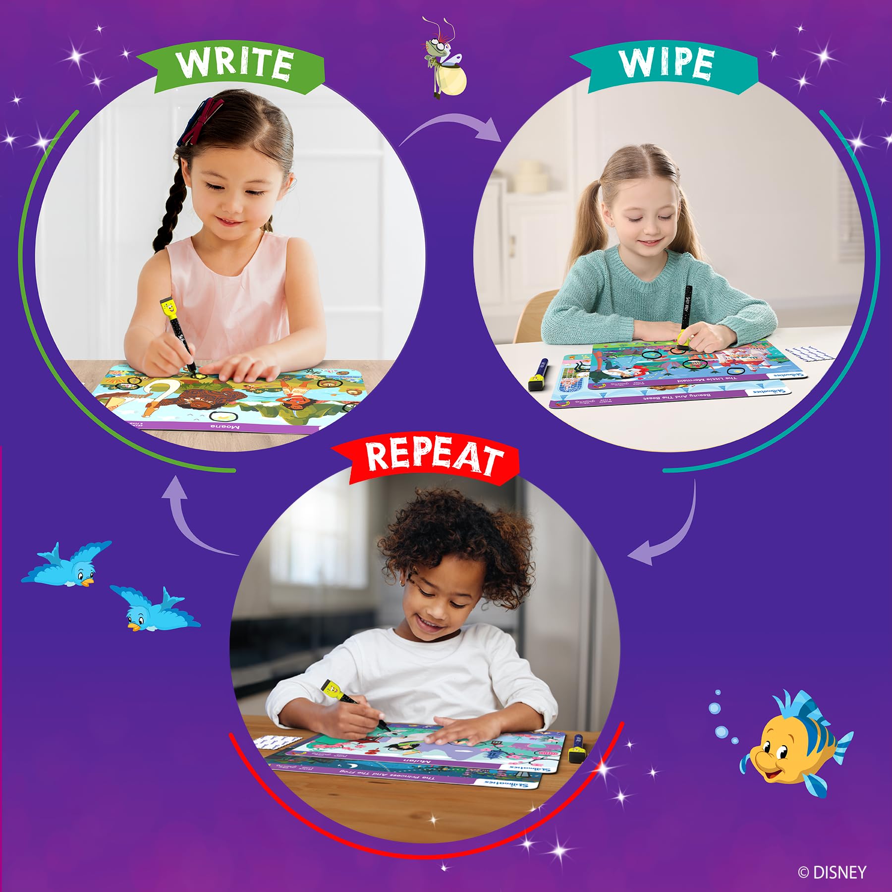 Markers and mats shown for quick, easy cleanup after play