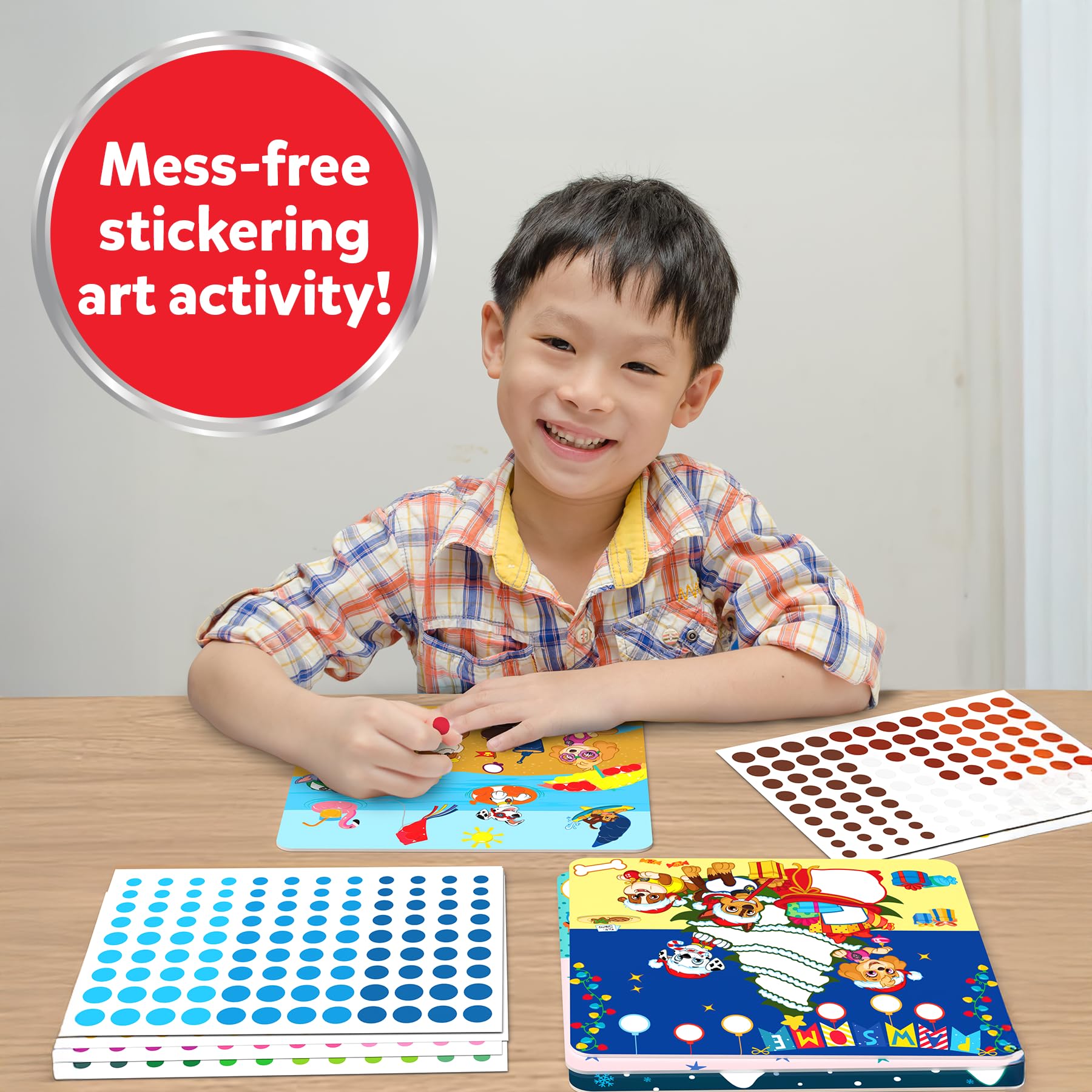 Skillmatics Dot It Sticker Art showing four double-sided canvases for unique designs