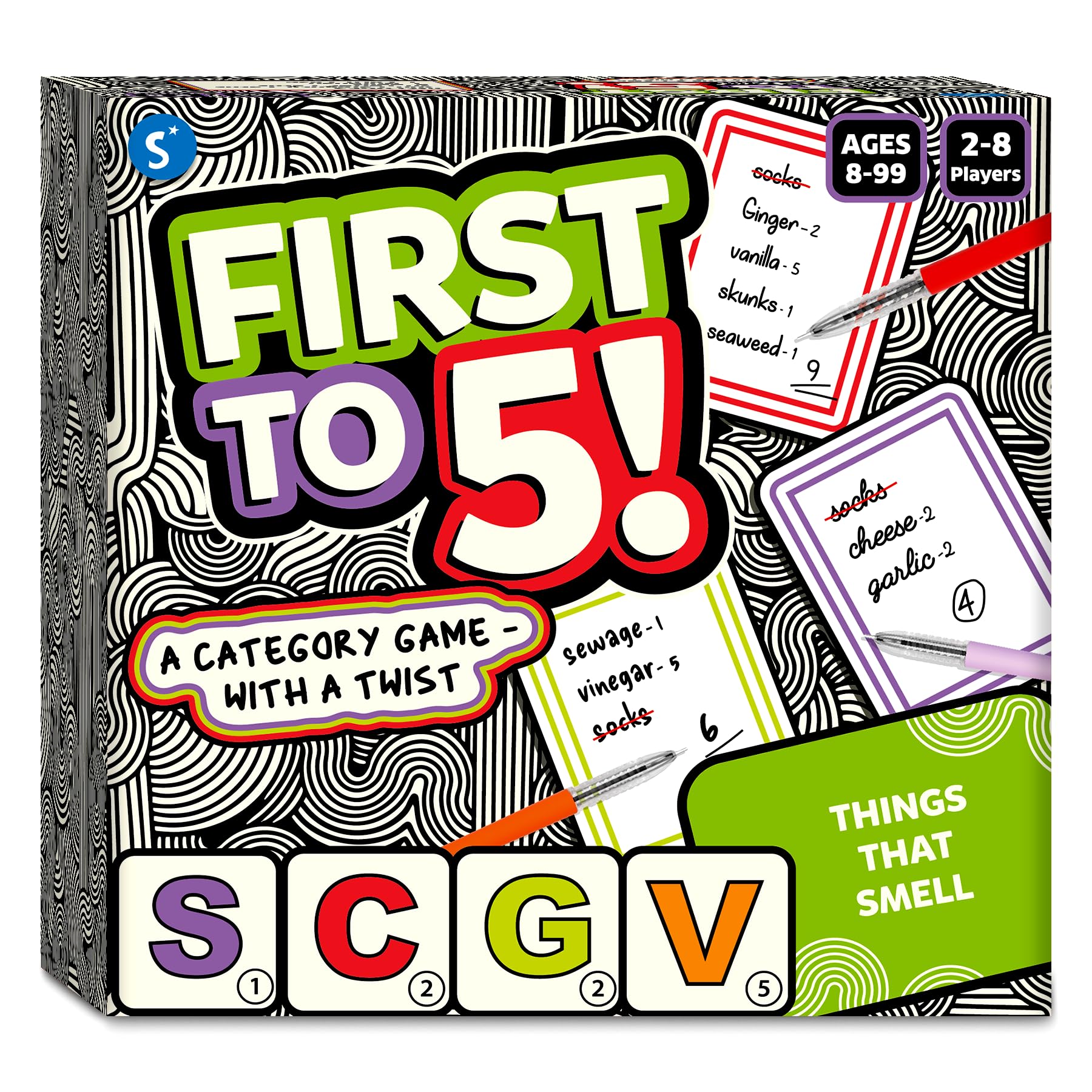 Skillmatics First to 5 category cards spark quick thinking during game night