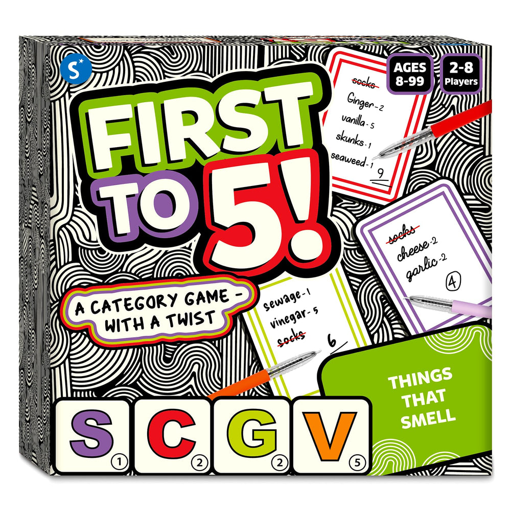 Skillmatics First to 5 category cards spark quick thinking during game night