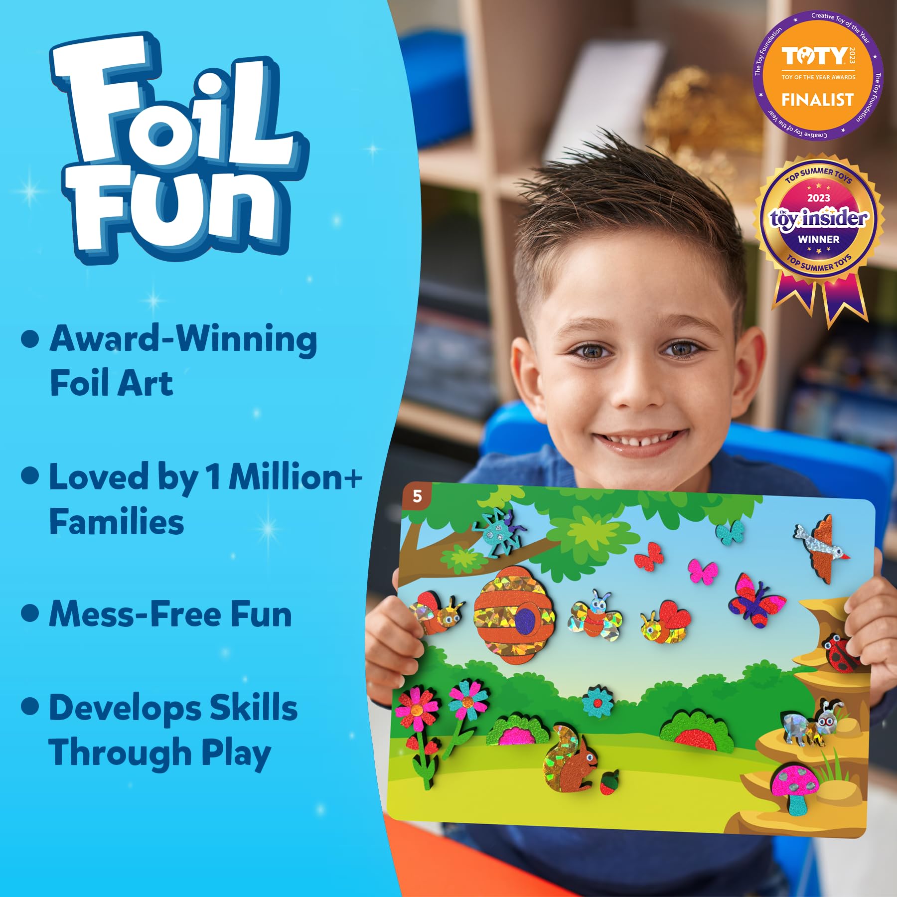Skillmatics Foil Fun: colorful foil sheets ready for shimmering artwork.