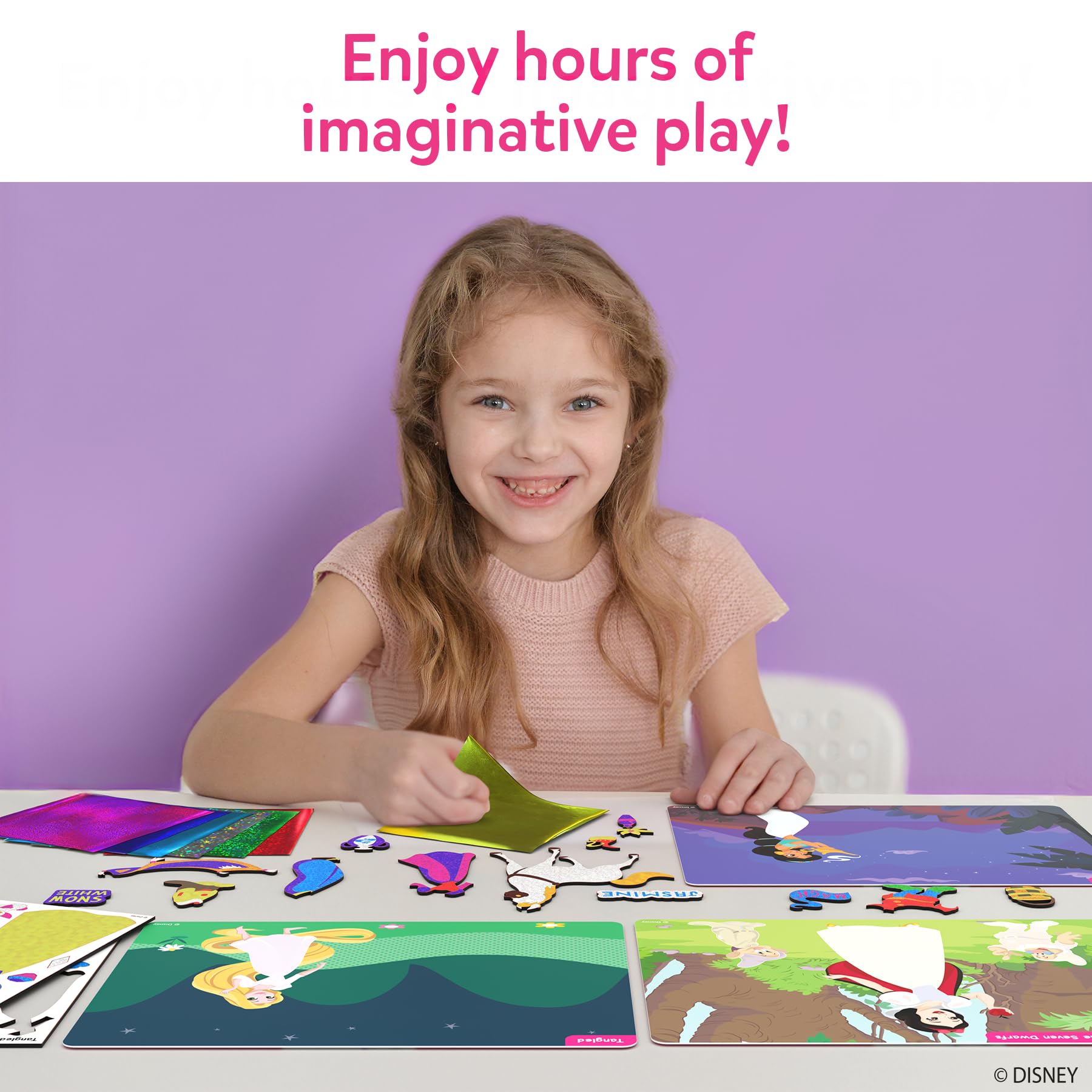 Skillmatics Foil Fun Disney Princess finished boards reveal completed magical princess scenes.