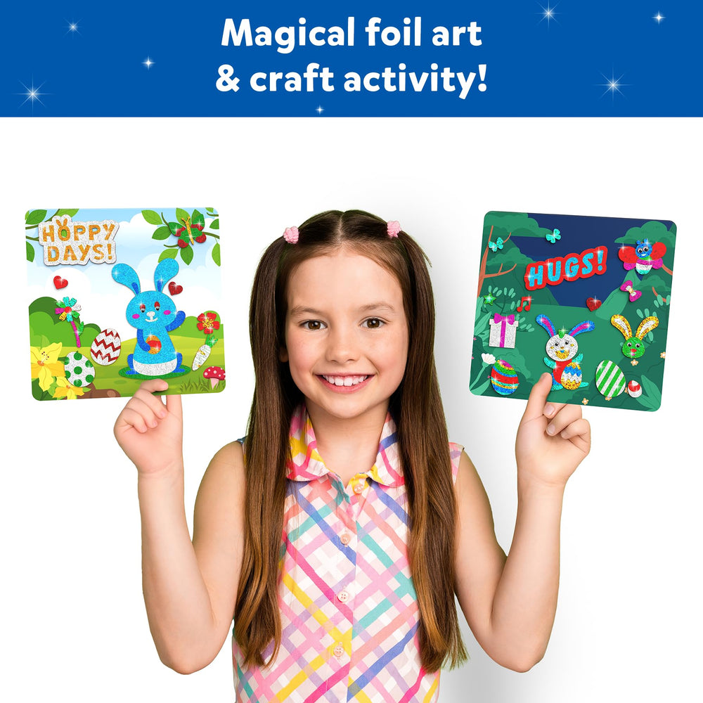 Skillmatics Foil Fun Easter cards show Easter designs ready for gifting after assembly.