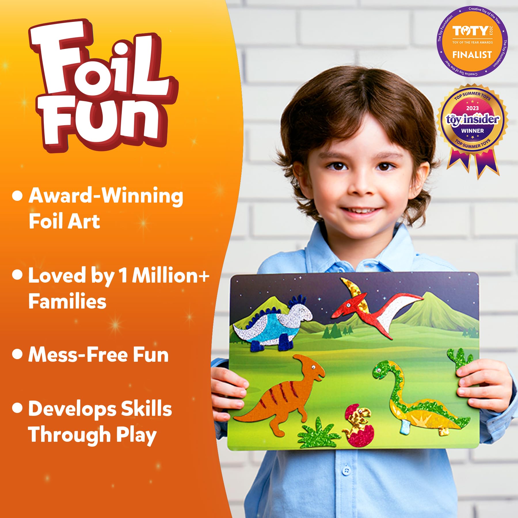 Skillmatics Foil Fun foam stickers add texture for colorful art.