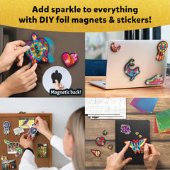Skillmatics Foil Fun foam stickers with foil shine for colorful, mess-free crafts.