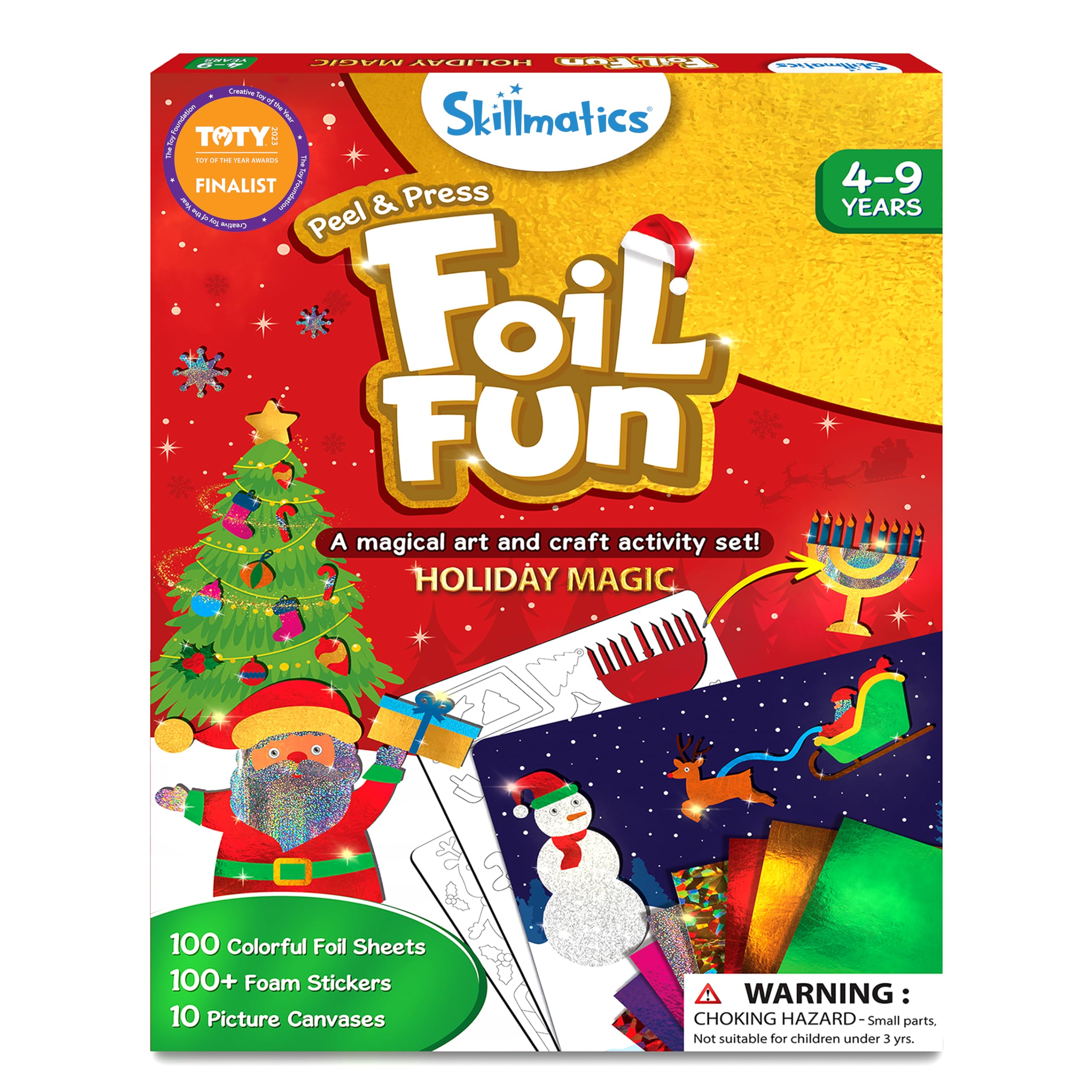 Skillmatics Foil Fun kit cover showcasing festive foil art possibilities.