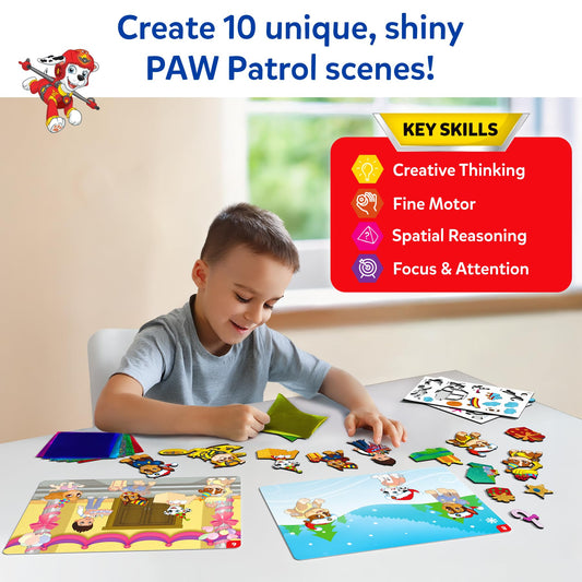 Skillmatics Foil Fun PAW Patrol foam stickers add tactile color for imaginative builds
