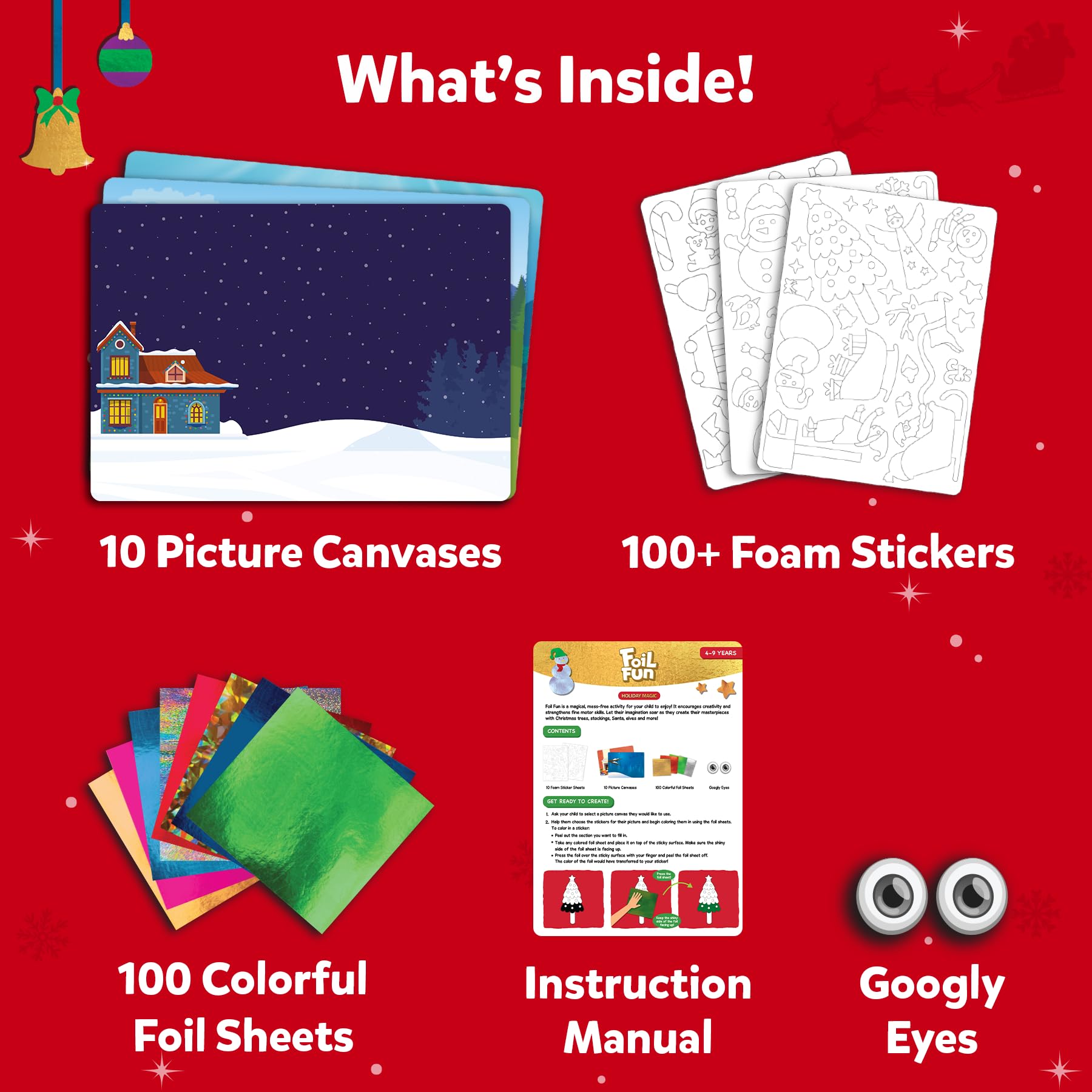 Skillmatics Foil Fun picture canvases ready for festive scenes.