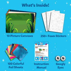 Skillmatics Foil Fun: 10 picture canvases showcase kid art ideas.