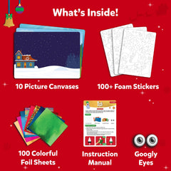 Skillmatics Foil Fun picture canvases ready for festive scenes.