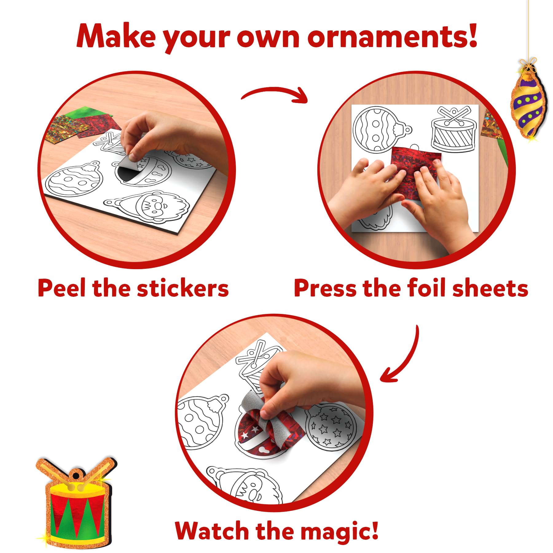 Skillmatics Foil Fun poke-in stick enables quick ornament pops and precise foil application.